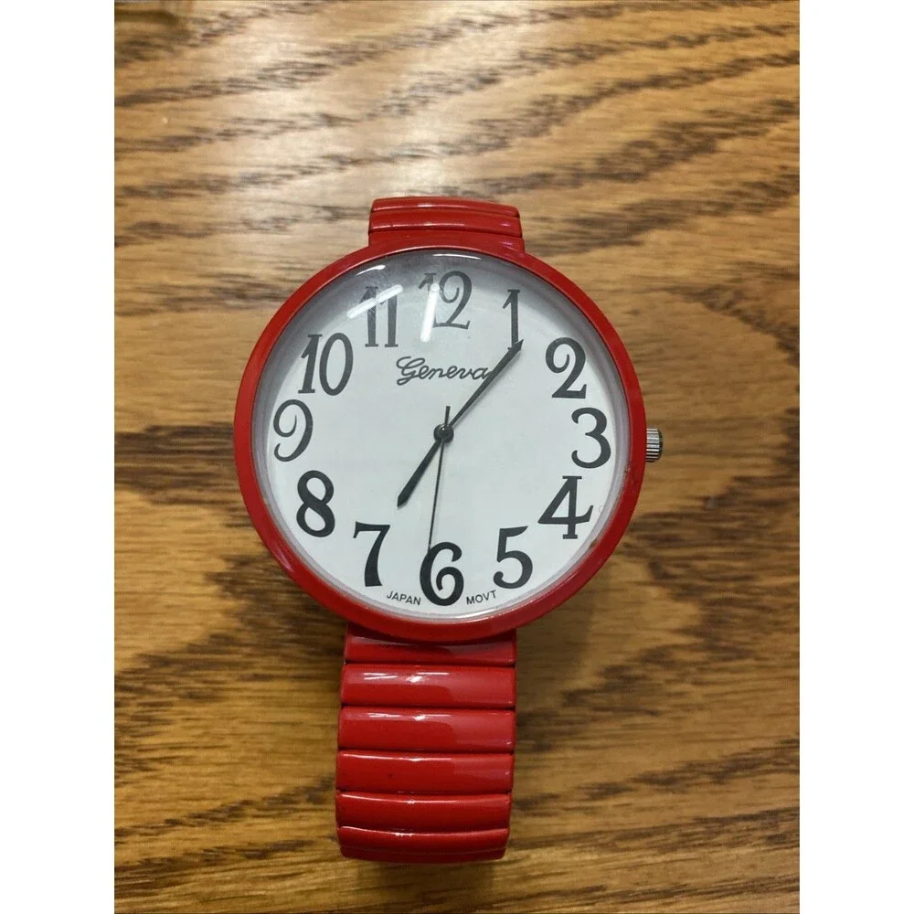 Geneva Red Quartz Flex Metal Band Luxury Dress Women's Watch Working